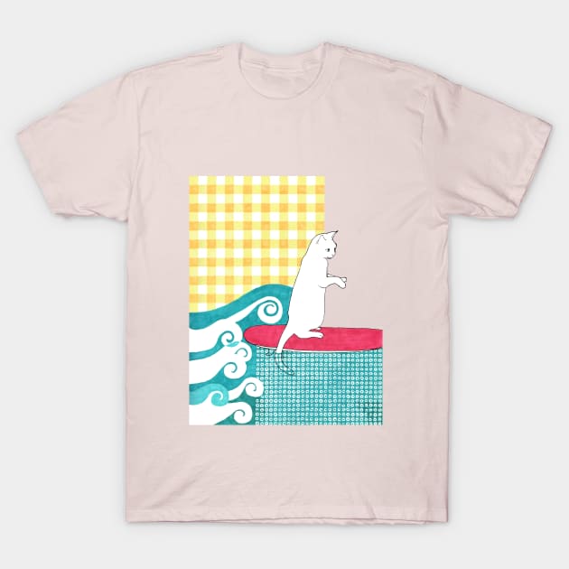 Surfing Cat T-Shirt by Nagisa